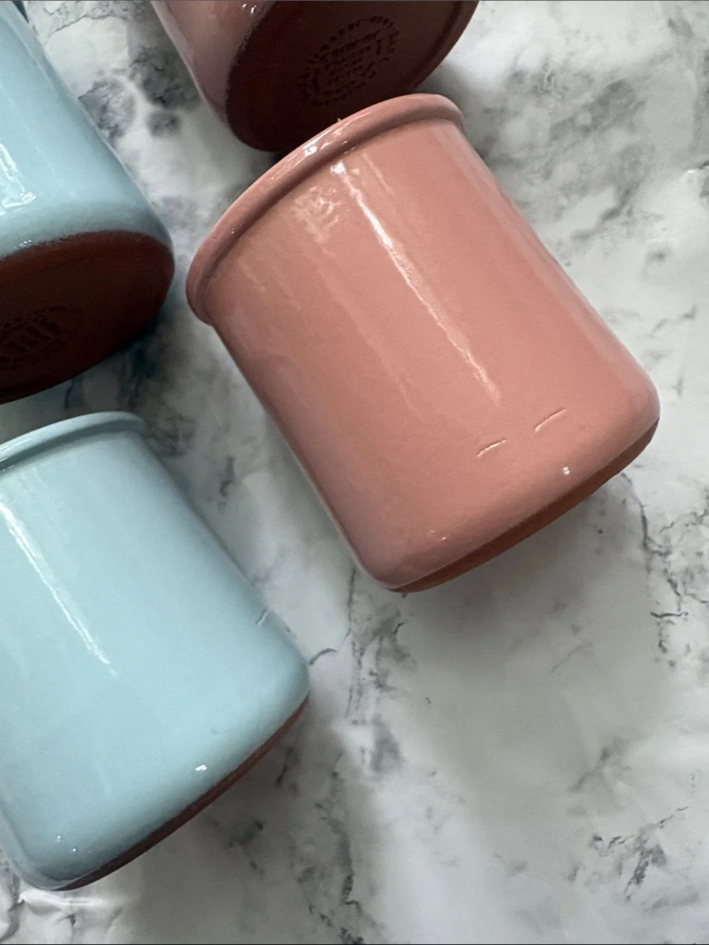 4 La Fermiere Yogurt Pots - Seashell Pink & Sky Blue
